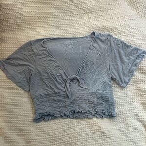 American Eagle Outfitters Soft + Sexy Light Blue Tie-Front Crop Top